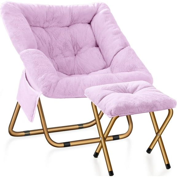 Comfy Saucer Chair, Foldable Living Room Chairs, Soft Faux Fur Lounge Chair for Bedroom, Reading Chairs for Adults, Teens, X-Large (Lavender)