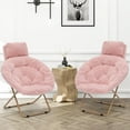 thumbnail image 1 of Comfy Saucer Chair Set of 2 with Headrest Large Cozy, Metal Frame Cozy Lounge Lazy Chair Folding Faux Fur Round Saucer Chair for Adults, Foldable Moon Chair, 1 of 5
