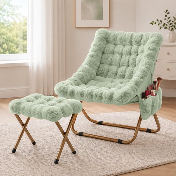 Comfy Saucer Chair, Soft Faux Fur Oversized Folding Accent Chair, Lazy Chair for Teens Adults