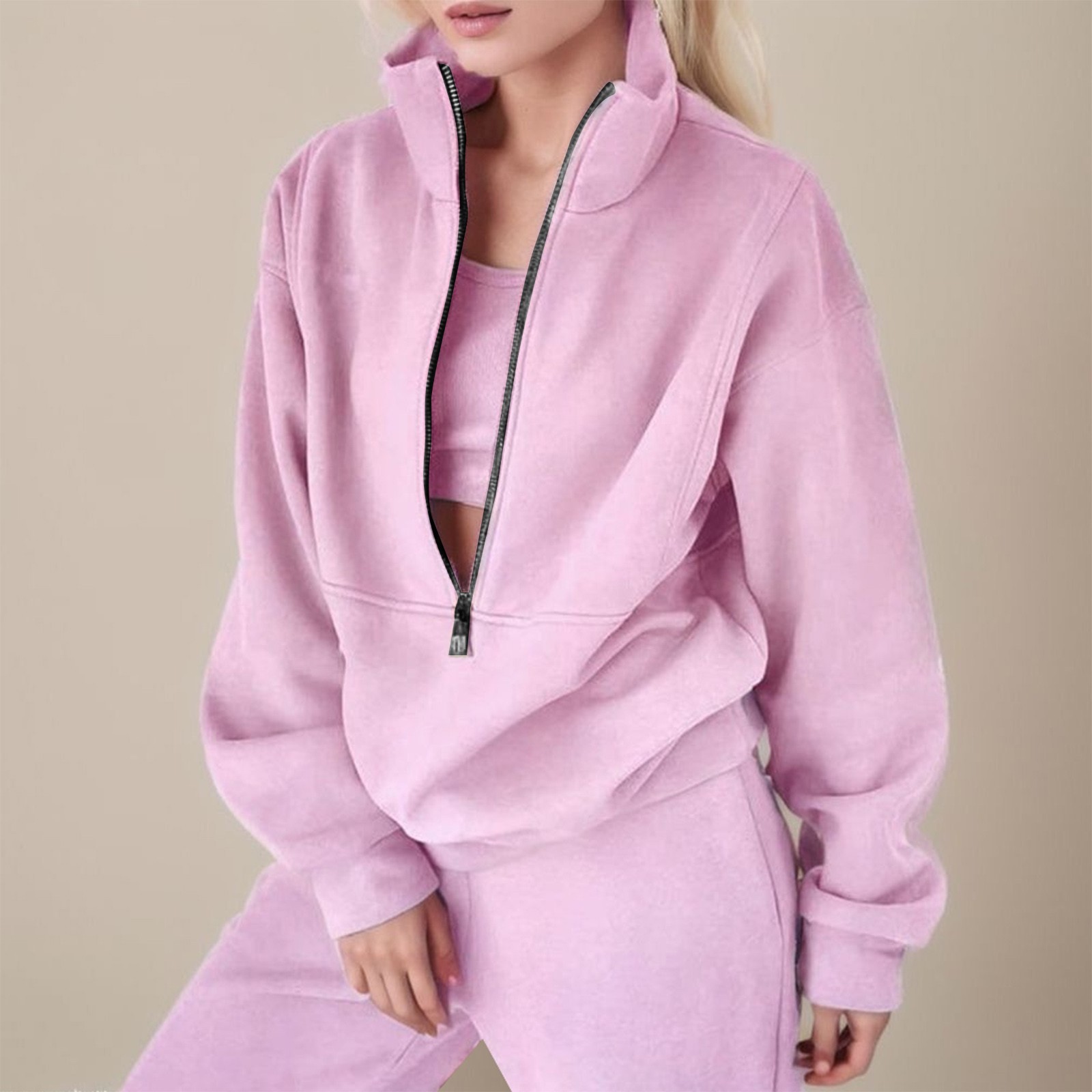 Comfy Sets for Women Clothing Comfrt Ropa Deportiva Para Mujer Percent off Matching Sets Women ClothingSweatshirt Set Ladies Solid Color Padded