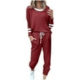 thumbnail image 1 of Comfy Sets for Women Clothing Women's Fashionable Loose Color Blocking Long Sleeved Round Neck Casual Set Baggy Drawstring Pants Fall Oversized Warm Comfortable Sport Sweatshirt Sets, 1 of 8