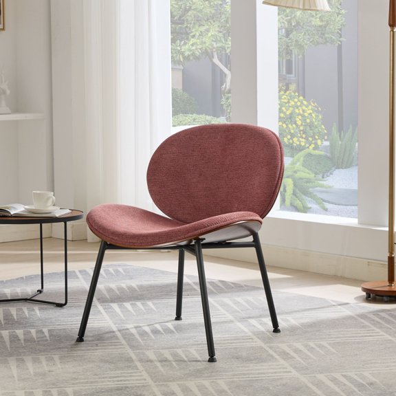 Comfy Shell Chair,Single Side Chair with Tripod, Fabric Lounge Chair with Comfortable Backrest, Modern Accent Chair for Living Room, Reading, Lounge, Office(Bean Paste Red)