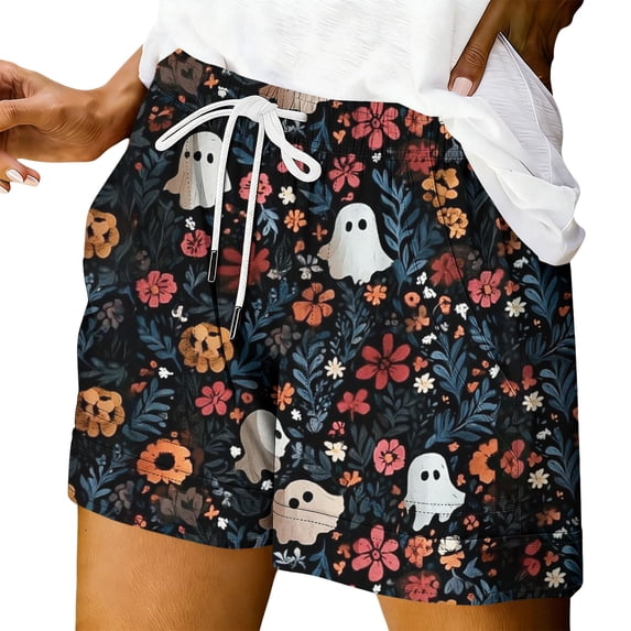 Comfy Shorts for Women Halloween‑Themed Printed Comfortable Shorts Women's Sports & Recreation Shorts XXL Multicolor