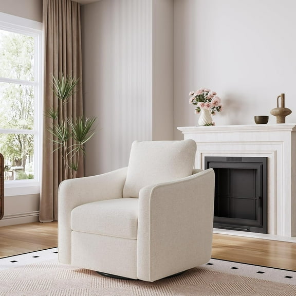 Comfy Single Sofa Chair,360° Swivel Accent Chair for Living Room, Modern Linen Upholstered Armchair with Ergonomic Backrest, Plush Single Sofa for Living Room,Bedroom Office & Nursery