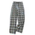 thumbnail image 1 of Comfy Sleeping Pants Mens Drawstring Wide Leg Plaid Pajama Pants with Pocket Cotton Loose Sleepwear Bottoms Blue, L, 1 of 3