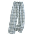 thumbnail image 1 of Comfy Sleeping Pants Mens Drawstring Wide Leg Plaid Pajama Pants with Pocket Cotton Loose Sleepwear Bottoms Green, M, 1 of 3