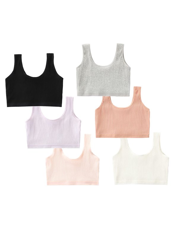 Comfy Stretch Fit Girls Pullover Training Bra for Girls Age 12-14, 6 Pack for Back to School