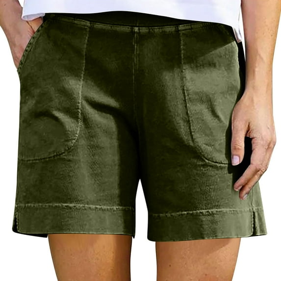 Comfy Stretch Twill Shorts for Women Casual Summer Shorts Elastic Waist Pull on Denim Jean Shorts Plus Size Army Green 3XL