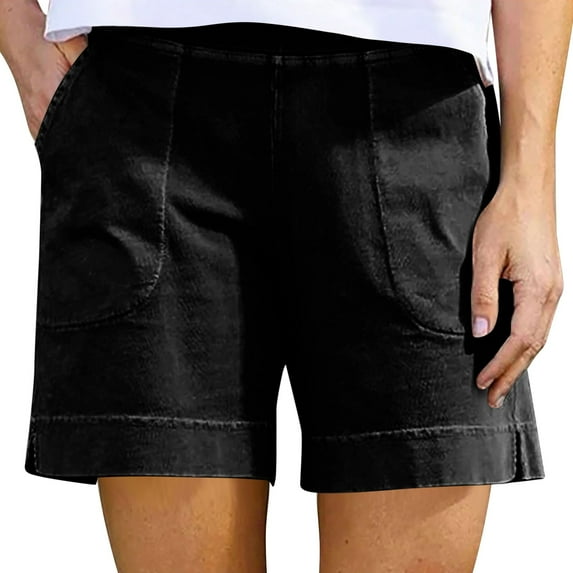 Comfy Stretch Twill Shorts for Women Casual Summer Shorts Elastic Waist Pull on Denim Jean Shorts Plus Size Black M