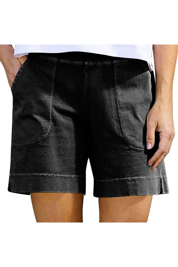 Comfy Stretch Twill Shorts for Women Casual Summer Shorts Elastic Waist Pull on Denim Jean Shorts Plus Size Dark Gray 2XL