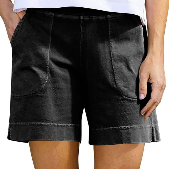 Comfy Stretch Twill Shorts for Women Casual Summer Shorts Elastic Waist Pull on Denim Jean Shorts Plus Size Dark Gray 2XL