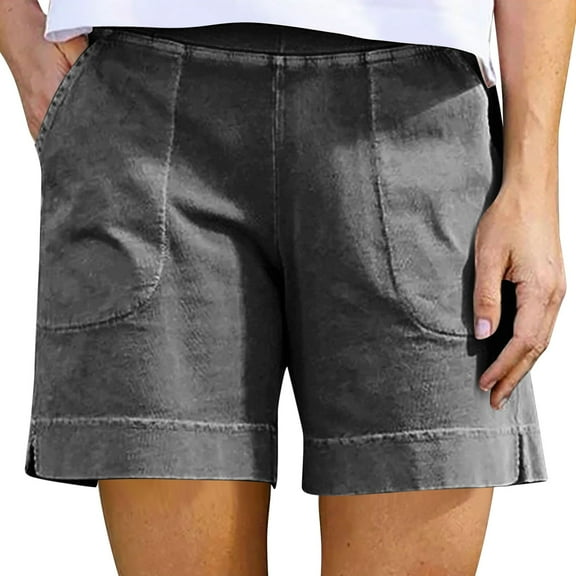 Comfy Stretch Twill Shorts for Women Casual Summer Shorts Elastic Waist Pull on Denim Jean Shorts Plus Size Gray S