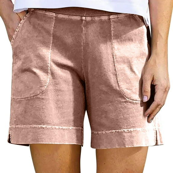 Comfy Stretch Twill Shorts for Women Casual Summer Shorts Elastic Waist Pull on Denim Jean Shorts Plus Size Pink 3XL