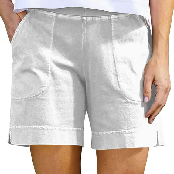 Comfy Stretch Twill Shorts for Women Casual Summer Shorts Elastic Waist Pull on Denim Jean Shorts Plus Size White M