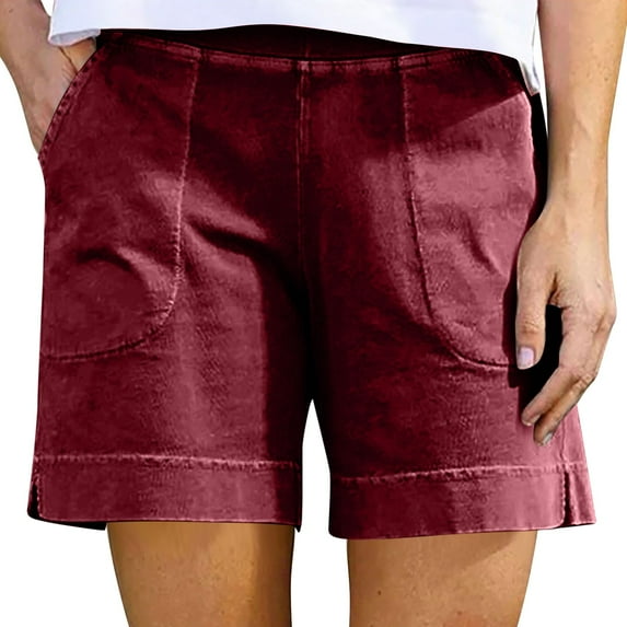 Comfy Stretch Twill Shorts for Women Casual Summer Shorts Elastic Waist Pull on Denim Jean Shorts Plus Size Wine XL