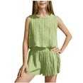 thumbnail image 1 of Comfy Summer Outfits for Girls Sleeveless Tank Tops Shorts Sets Crew Neck Teen Girl Loose Fitting Loungewear Green, 12-13 Y, 1 of 7