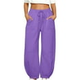 thumbnail image 1 of Comfy Sweatpants for Women Casual Fall Fleece Lined Cotton Wide Leg Cinched Bottom Joggers Pants with Pockets (XL, Purple), 1 of 6