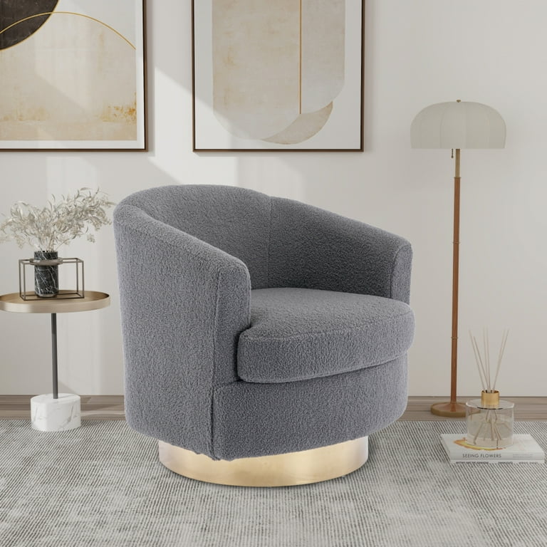 Comfy Swivel Accent Barrel Chair 360 Degree Club Arm Chair with Gold Stainless Steel Base Modern Leisure Sofa for Nursery Bedroom Living Room