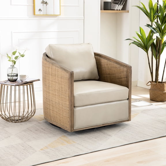 Comfy Swivel Hotel Chair, Leather Accent Armchair For Living Room, Bedroom, Office, Nursery, Lounge, Strong Base And Foam Padding 360 Degree Room Chair Hotel, Solid Construction Fill