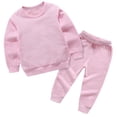 thumbnail image 1 of Comfy Travel Outfits for Girls Toddler Baby Boys Girls Candy Color Solid Color Leggings Casual Kids Sports Pants Hoodies Set New Casual Matching Sets Pinks 11-12T, 1 of 4