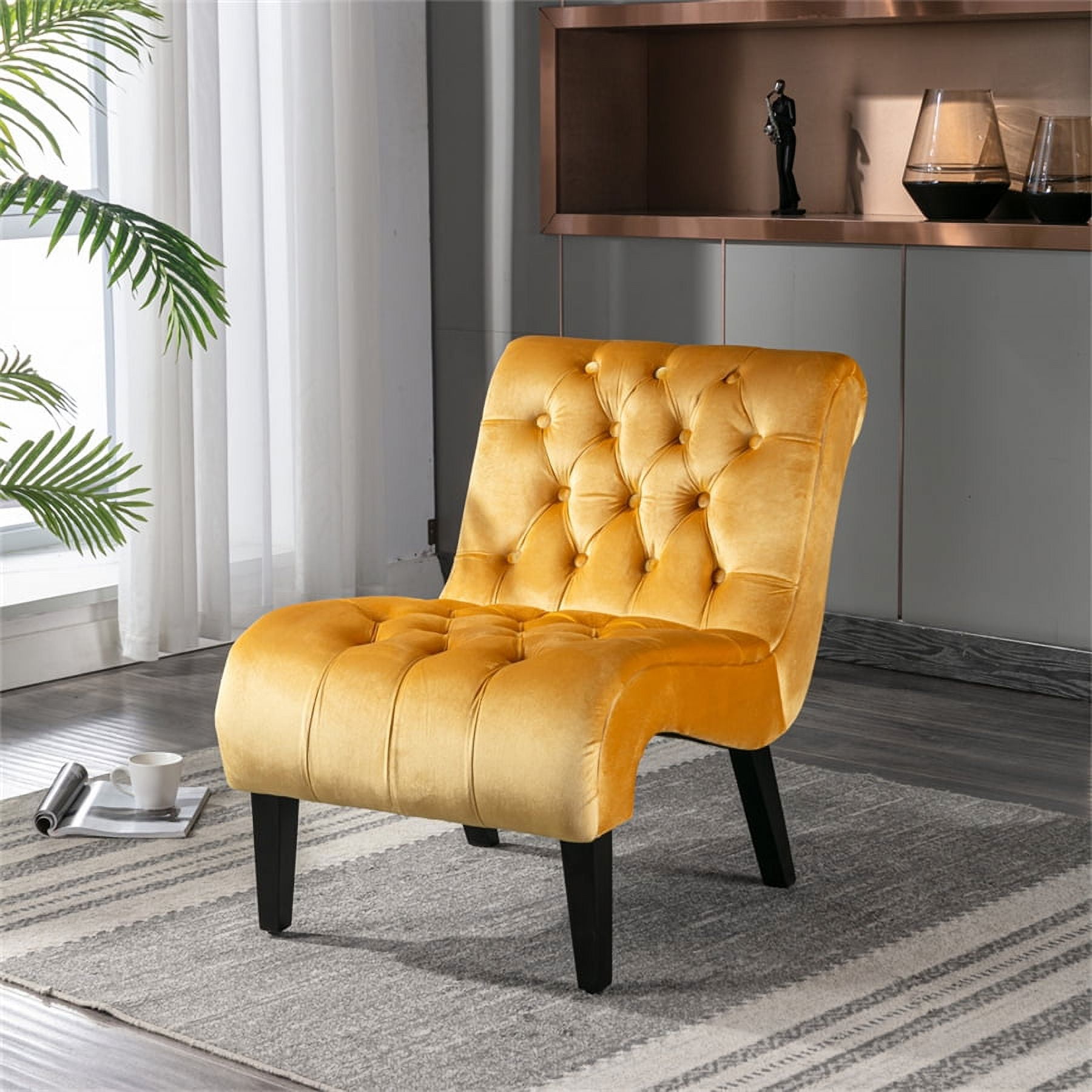 Comfy Velvet Accent Chair with Curved Back, Upholstered Single