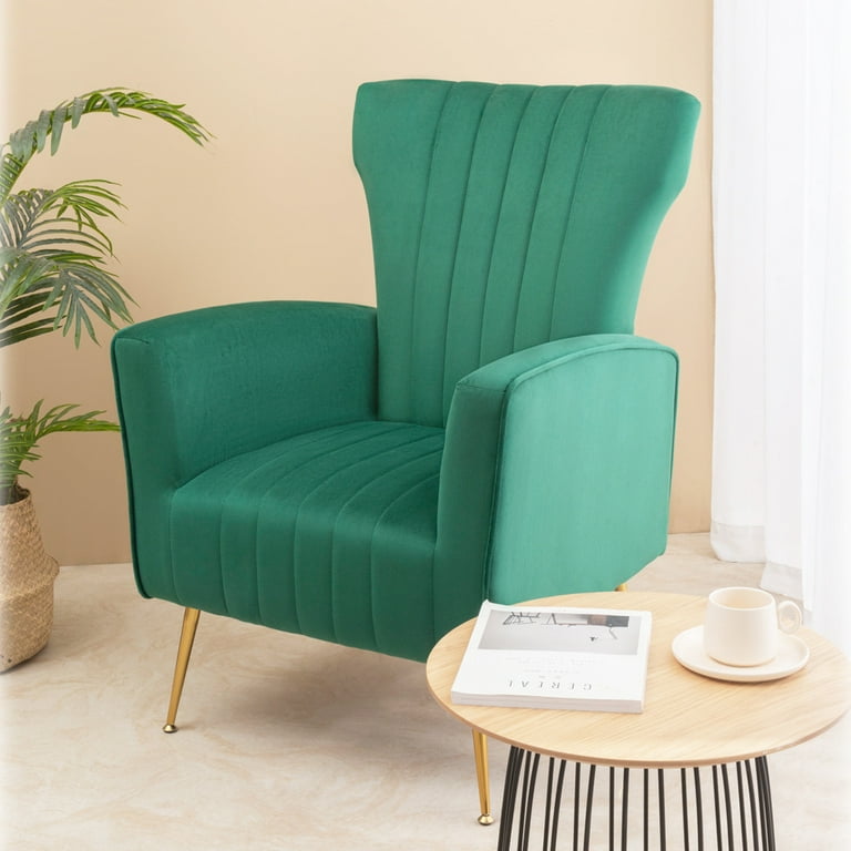 Comfy Velvet Accent Chair Vintage Wingback Chair for Living Room