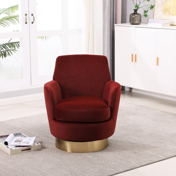 Comfy Velvet Armchair - Swivel Function, High Sponge Cushion For Bedroom (brownish Red Chair Deep Seat, Ergonomic Back Support