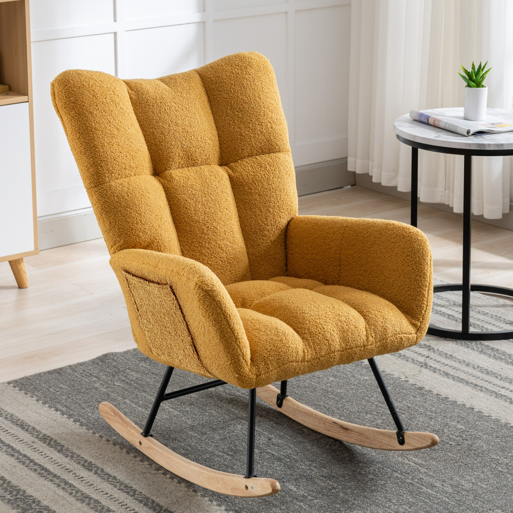 Comfy Wingback Glider Rocker with Side Pocket, Nursery Armchair with ...