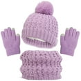 thumbnail image 1 of Comfy Winter Knit Hat, Gloves, and Scarf Set for Girls – Soft Lined Pom Beanie with Touchscreen Mitts and Neck Warmer Gaiter, 1 of 4