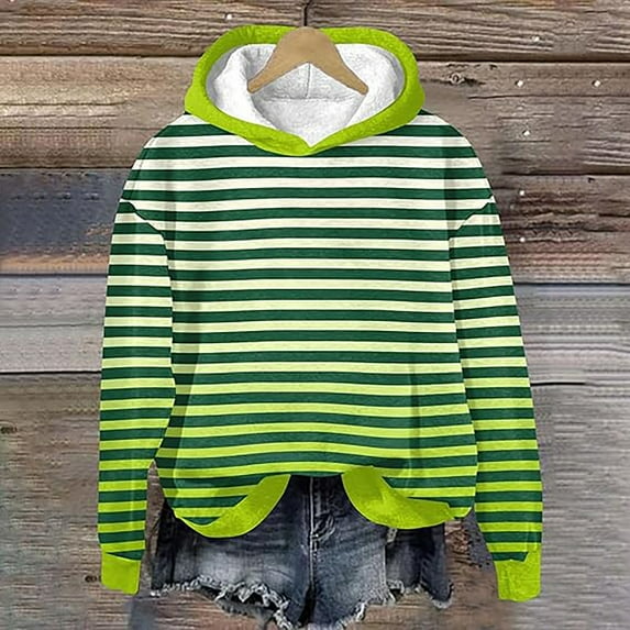 Comfy Women Winter Hoodies Warm Fleece Athletic Long Sleeve Drop Shoulder Pullover Trendy Striped Gradient Sweatshirt Casual Fall Fashion 2025 Hoodie