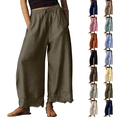 thumbnail image 1 of Comfy Women's Pants Cropped Lace Hem Pants Summer Boho Drawstring High Rise Wide Leg Lounge Trousers with Pockets Army Green L, 1 of 7