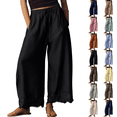 thumbnail image 1 of Comfy Women's Pants Cropped Lace Hem Pants Summer Boho Drawstring High Rise Wide Leg Lounge Trousers with Pockets Black XL, 1 of 7