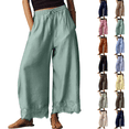 thumbnail image 1 of Comfy Women's Pants Cropped Lace Hem Pants Summer Boho Drawstring High Rise Wide Leg Lounge Trousers with Pockets Green 2XL, 1 of 7