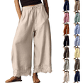 thumbnail image 1 of Comfy Women's Pants Cropped Lace Hem Pants Summer Boho Drawstring High Rise Wide Leg Lounge Trousers with Pockets Khaki S, 1 of 7