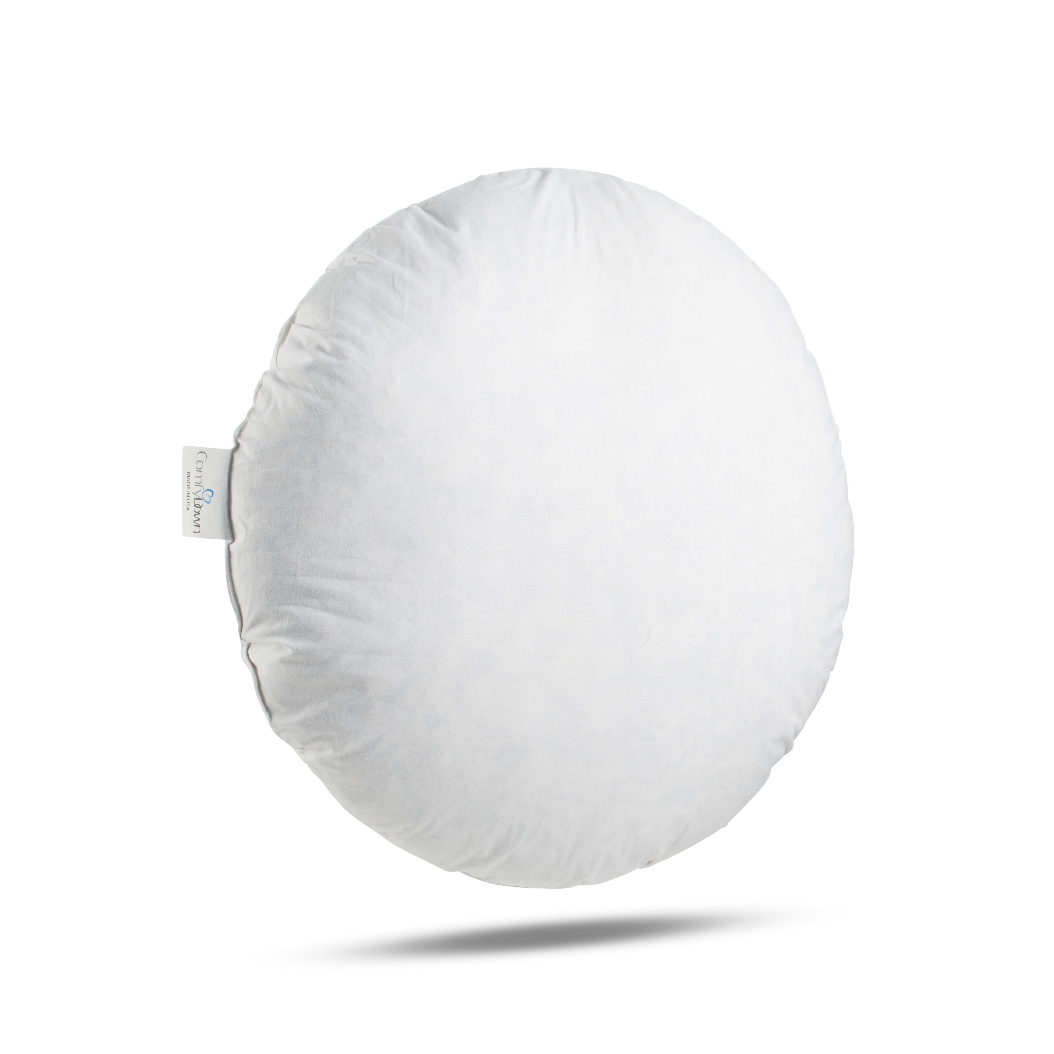 36" White Cotton Round Feather Throw Pillow