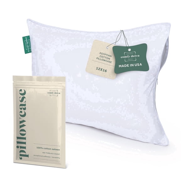ComfyDown Pillowcase for Toddler & Travel Pillows Breathable, 100% Cotton, 400 Thread Count, Zipper Closure - Made in USA - 12"x16"