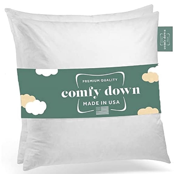 ComfyDown 16x16 Throw Pillow Inserts (Set of 2), Down & Feather Fill, 100% Cotton Cover, Made in USA – Premium Soft Decorative Pillow Forms Sham Stuffers for Bed, Sofa & Couch