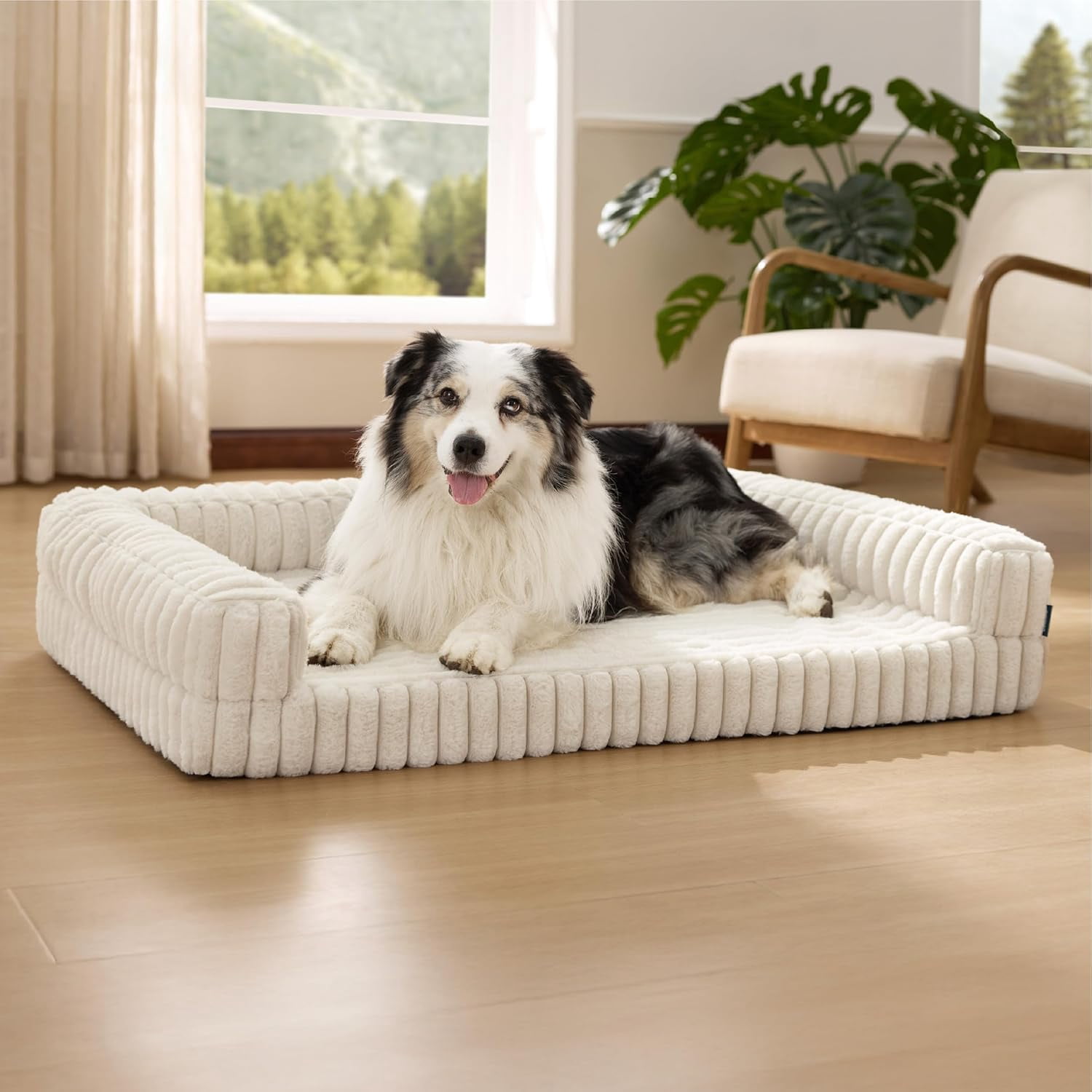 ComfyFleece™ Orthopedic Dog Beds for Extra Large Dogs, Waterproof Memory Foam XL Pet Bed with Sides, Non-Slip and Egg-Crate Foam Big Dog Couch Sofa with Washable Corduroy Cover, Cream