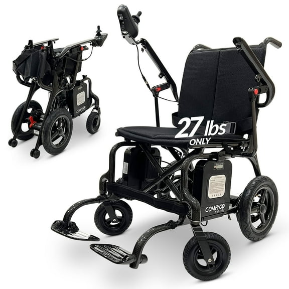 ComfyGO Phoenix Lightweight Electric Wheelchair, Only 27 lbs, 286 lbs Weight Capacity, Up to 25 Miles Battery Range