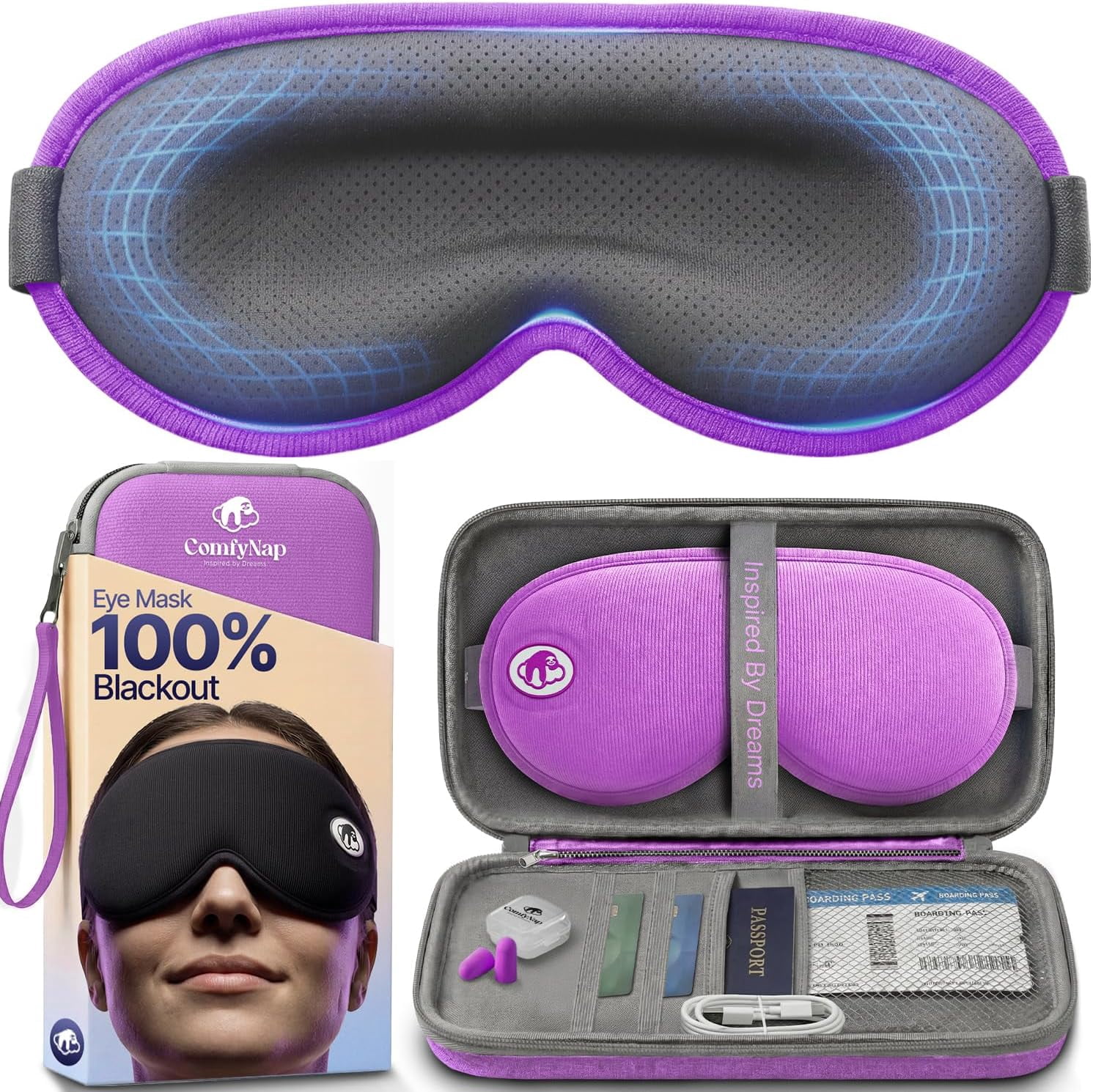 ComfyNap Sleep Eye Mask for Men and Women, Zero Eye Pressure 3D Sleeping Mask, 100% Light Blocking (Galaxy)