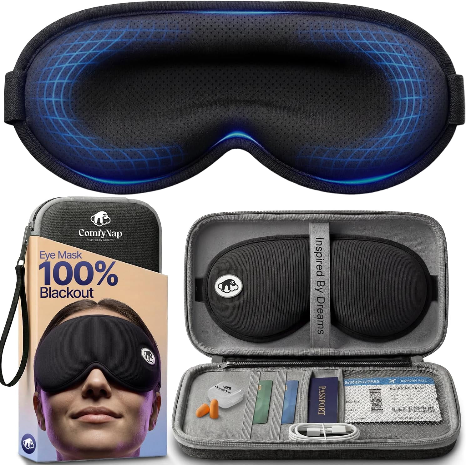ComfyNap Sleep Eye Mask for Men and Women, Zero Eye Pressure 3D Sleeping Mask, 100% Light Blocking (Mercury)