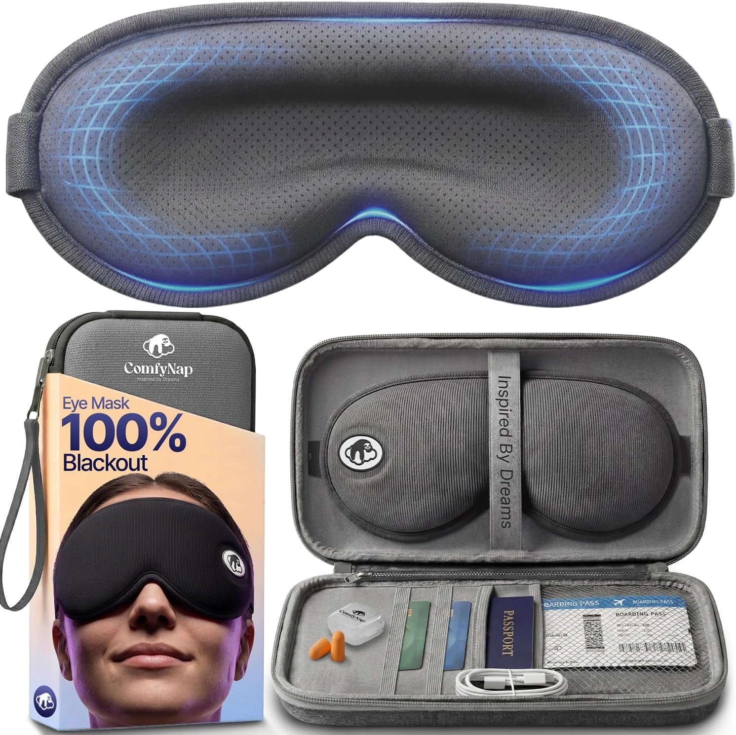 ComfyNap Sleep Eye Mask for Men and Women, Zero Eye Pressure 3D Sleeping Mask, 100% Light Blocking (Moon)