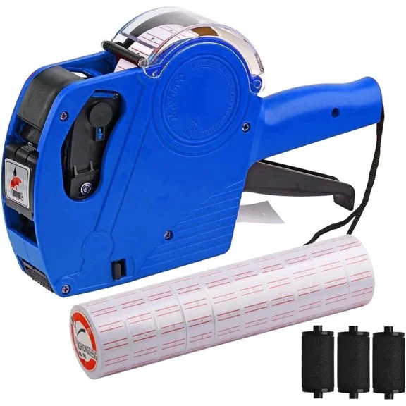 ComfyPro MX-5500 8 Digits Price Tag Gun with 5000 Sticker Labels and 4 Ink Refill, Label Maker Pricing Gun Kit Numerical Tag Gun (Blue)