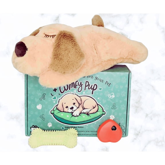 ComfyPup Gift Box  Includes Heartbeat Plush Toy for Anxiety Relief, Chewy Toy for Mental and Dental Health, Sleep Aid, and Behavioral Training. Perfect Comfort Care Gift for New Puppies !