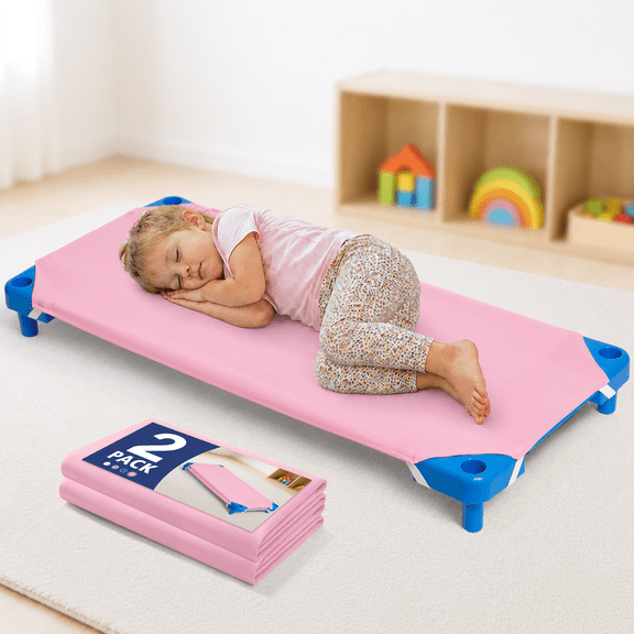 Comfyanno Cot Sheets for Daycare Standard Size - Fits 23" x 52" Cot, 2 Pack, Daycare Essentials, Soft & Comfortable Fitted Cot Cover, for Preschool Kids/Girls Nap Time, Brushed Microfiber - Pink
