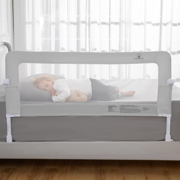 ComfyBumpy Toddler Bed Rail Guard, 55.5" x 24.4"–32.3" H, Extra long Adjustable Height Down Rail for Kids Beds, Gray, 1 pack