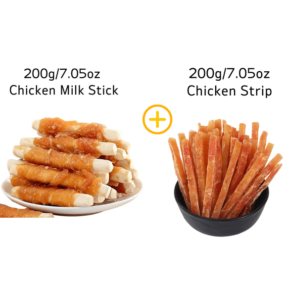 Comfycradle Natural Dog Treats Combo Pack - Shredded Chicken (7oz) & Chicken Milk Sticks (7oz) - High Protein, Grain-Free Pet Snacks, 14.1oz Total