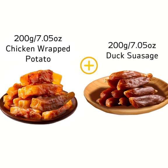 Comfycradle Natural Pet Treats Variety Pack - Duck Sausages (7oz) & Chicken Fries (7oz) - High Protein, Grain-Free Dog Snacks, 14.1oz Total