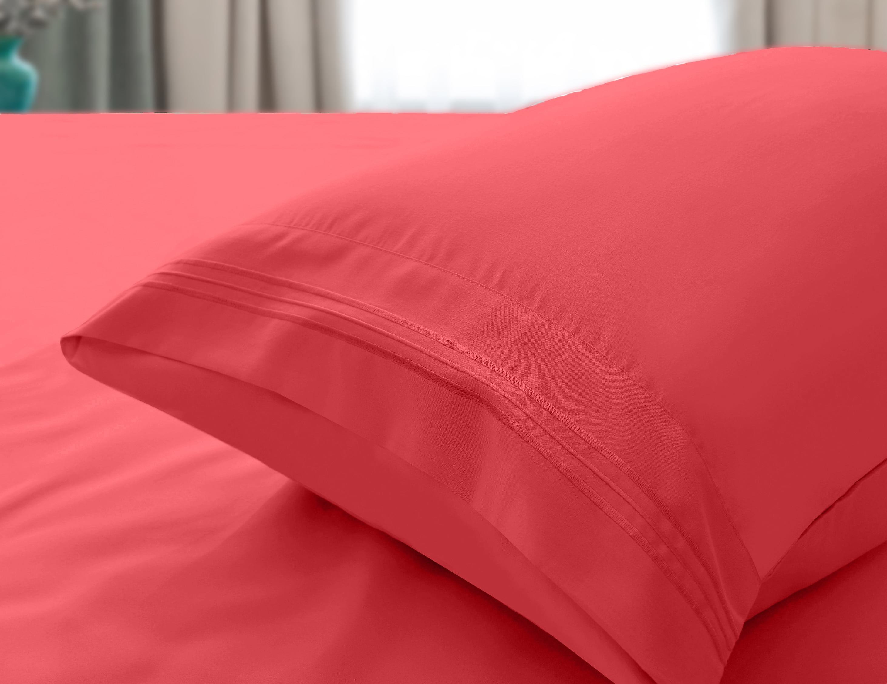 Comfylife Bamboo Derived Rayon Pillowcase Set-Moisture Wicking, No Fading- King (2 Pieces)-Coral