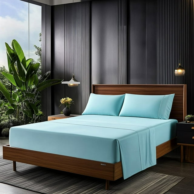 Comfylife Luxury 1800 Series Bamboo Derived Rayon Bed Sheet Set -Deep Pockets, Moisture Wicking, No Fading, Softer Than Cotton- 4 Pieces -Queen Size, Aqua